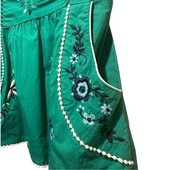 Vanessa Virginia Anthropologie Green Embroidered Strapless Y2K Boho Top Size 0 - Picture 5 of 8